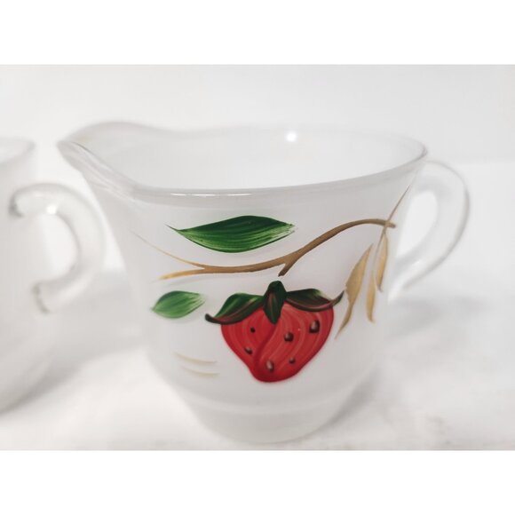VTG Bartlett Collins Frosted Glass Strawberry Cream and Sugar Set Hand Painted - Picture 3 of 9